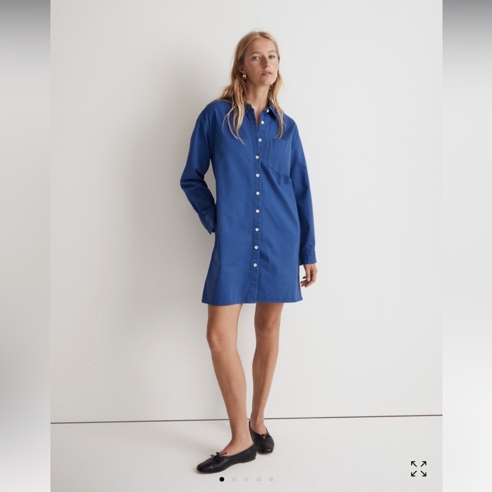 NWT Madewell Mini Chino Shirtdress Long Sleeve Button‎ up Cotton SMALL Bluestone